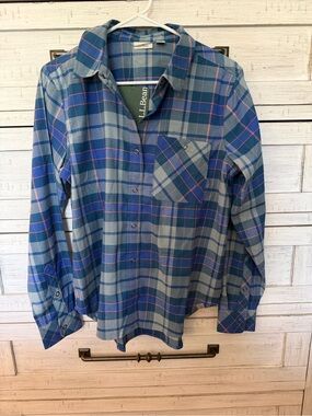L.L. Bean Blue and Green Plaid Button-Down Shirt